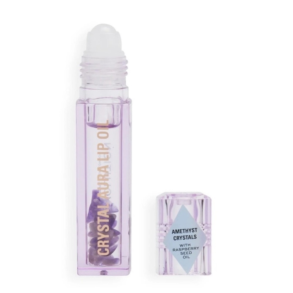 Revolution Purple Amethyst Crystal Aura Lip Oil. Roller ball. Natural.